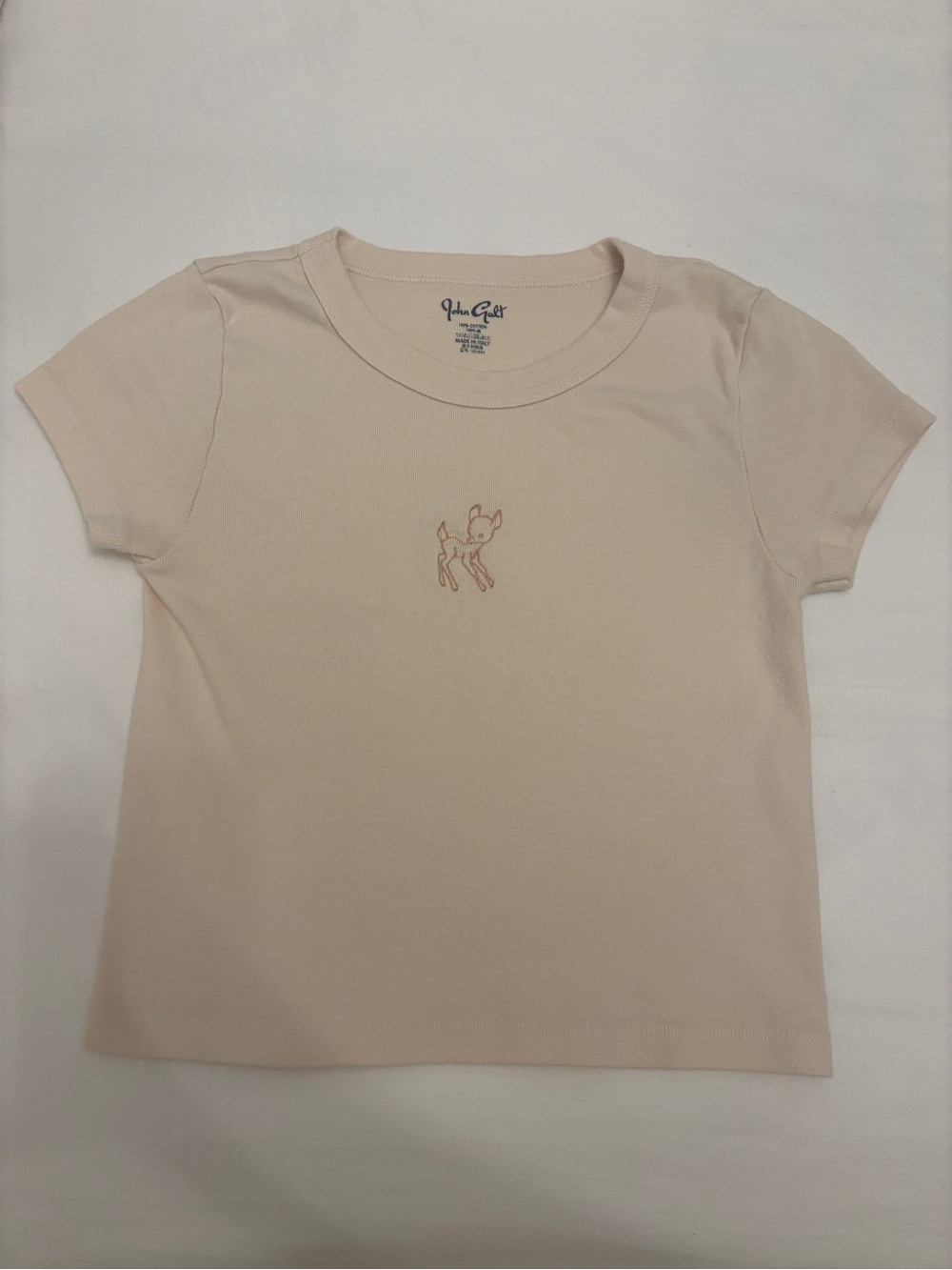 Brandy Melville Cream Short Sleeve Tee with Small Deer Embroidery